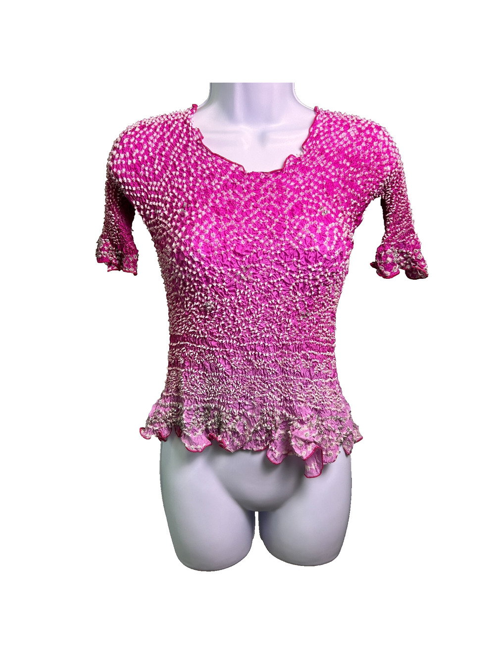 NWT Chaudry Sports Hand Knotted Smocked Stretch Top Womens S Hand Dyed Boho